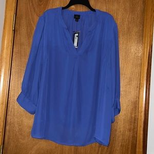 3/4 Sleeve V-Neck Blue Plus Size Top!